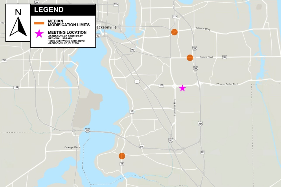 Median Modifications in Various Locations Project Map and Meeting location