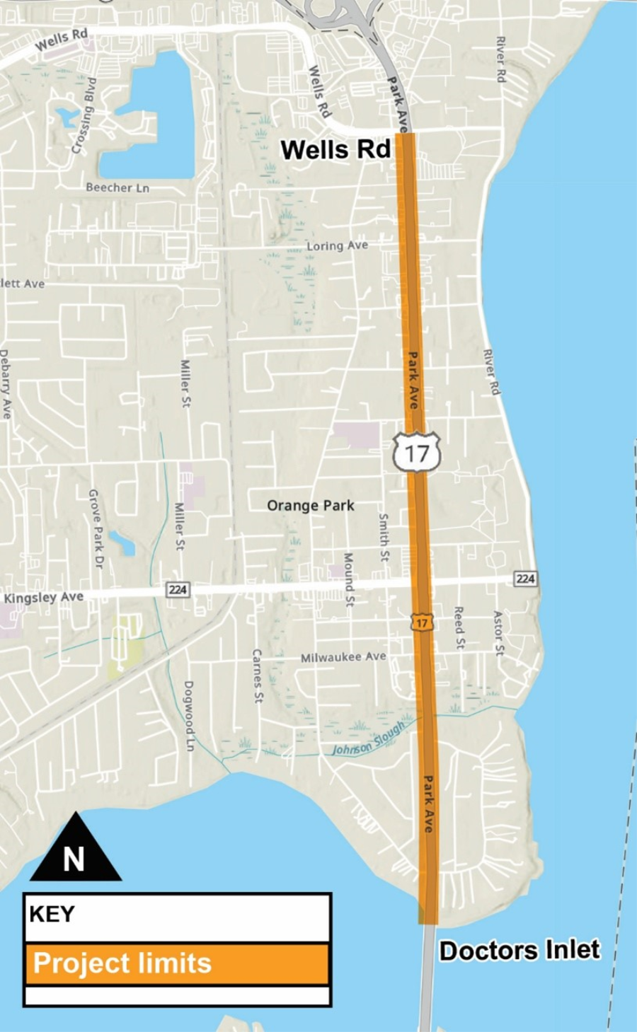 Park Avenue from Wells Road to Doctors Inlet project map