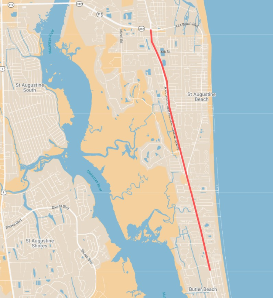 State Road A1A from State Road 312 to E Magnolia Avenue resurfacing project map