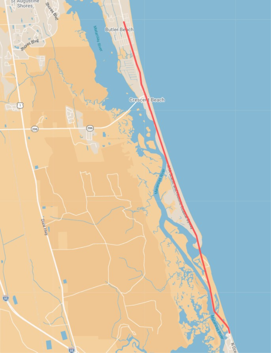State Road A1A from E Magnolia Avenue to Flagler County line resurfacing map