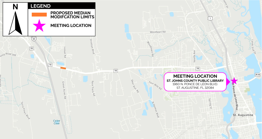 State Road 16 at Green Acres Road Proposed Median Modification Project and meeting location map